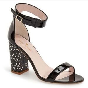 KATE SPADE  Black Patent Genuine Leather Ankle-Strap Idelle Block Heel Sandals
